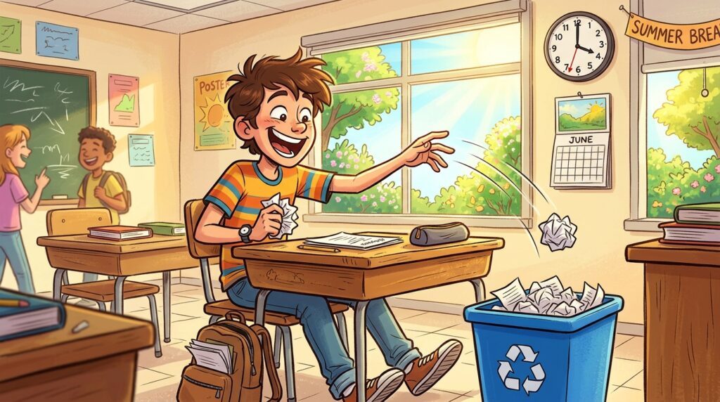 Schüler freut sich über den letzten Schultag