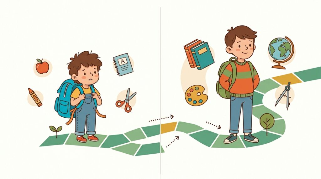 Kind wächst von der ersten bis zur vierten Klasse